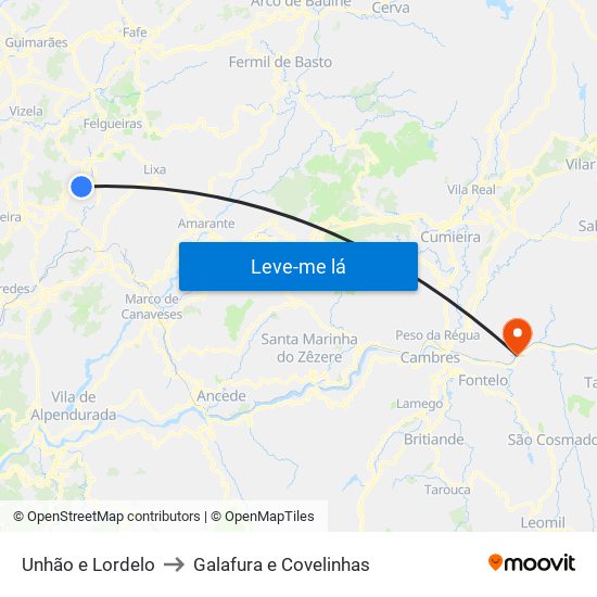 Unhão e Lordelo to Galafura e Covelinhas map