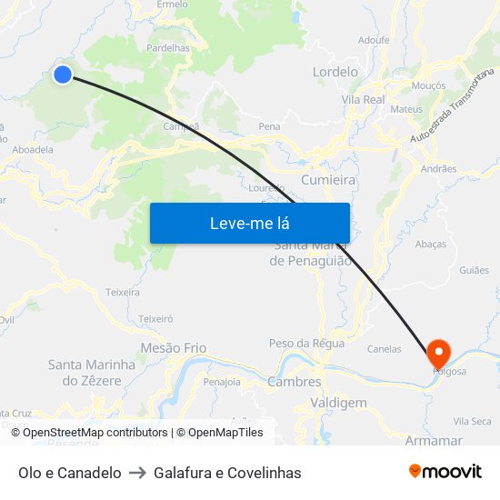 Olo e Canadelo to Galafura e Covelinhas map