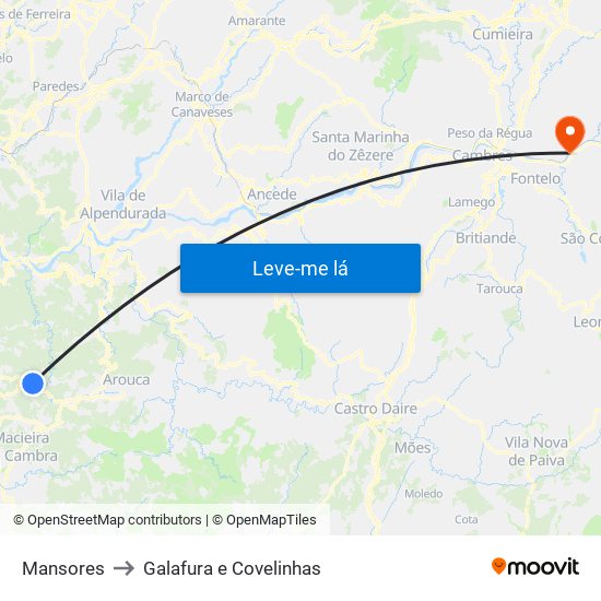 Mansores to Galafura e Covelinhas map