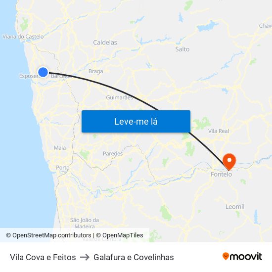 Vila Cova e Feitos to Galafura e Covelinhas map