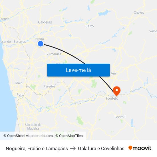 Nogueira, Fraião e Lamaçães to Galafura e Covelinhas map