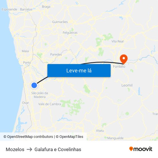 Mozelos to Galafura e Covelinhas map