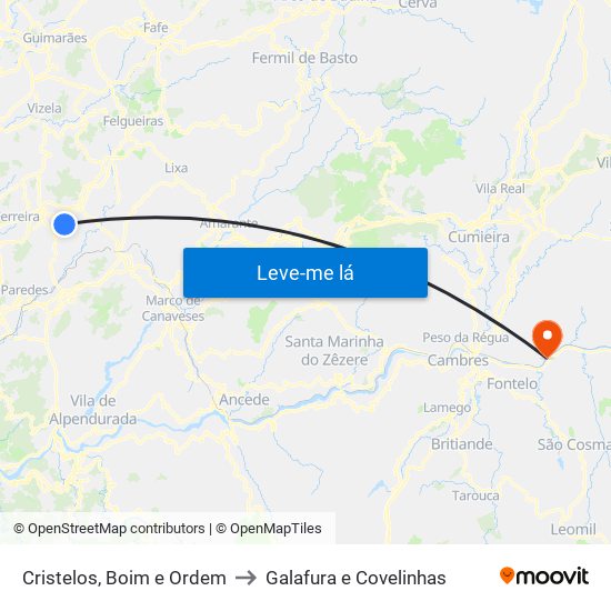 Cristelos, Boim e Ordem to Galafura e Covelinhas map