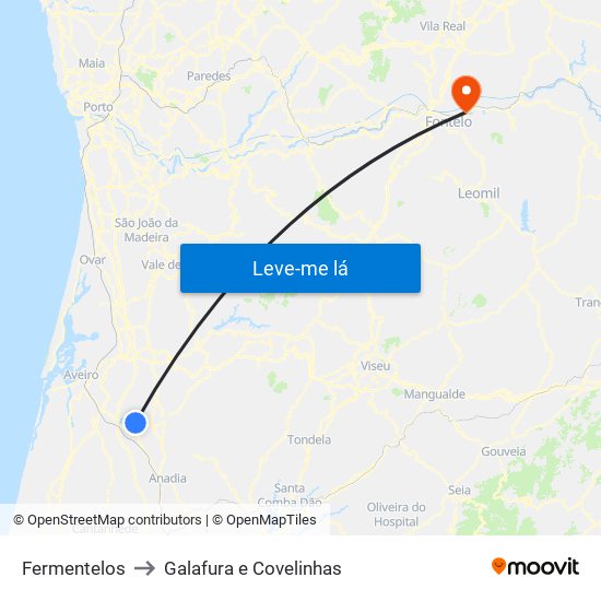 Fermentelos to Galafura e Covelinhas map