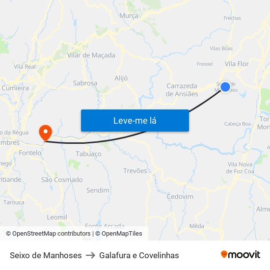 Seixo de Manhoses to Galafura e Covelinhas map