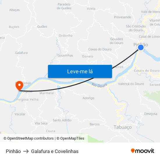 Pinhão to Galafura e Covelinhas map