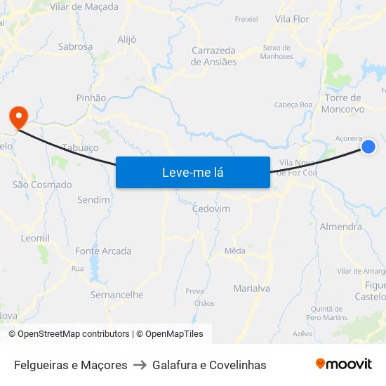 Felgueiras e Maçores to Galafura e Covelinhas map