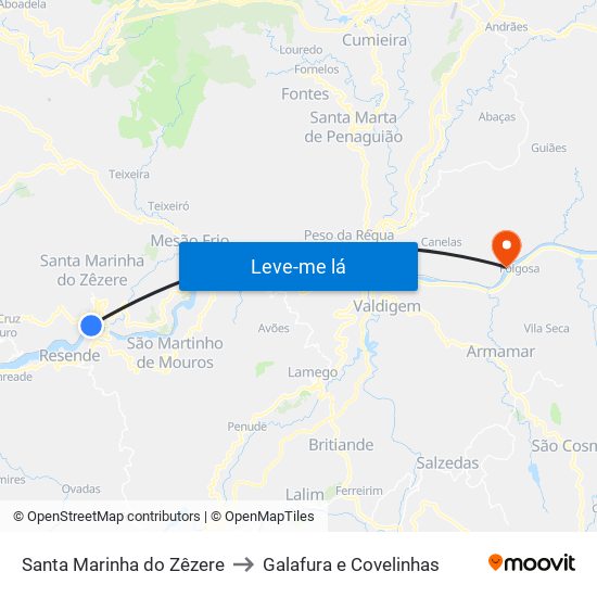 Santa Marinha do Zêzere to Galafura e Covelinhas map