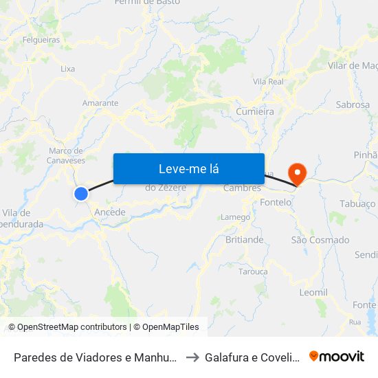 Paredes de Viadores e Manhuncelos to Galafura e Covelinhas map