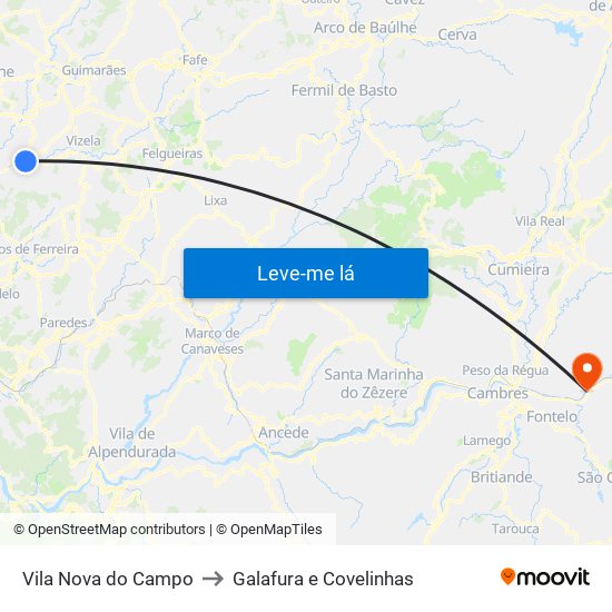 Vila Nova do Campo to Galafura e Covelinhas map