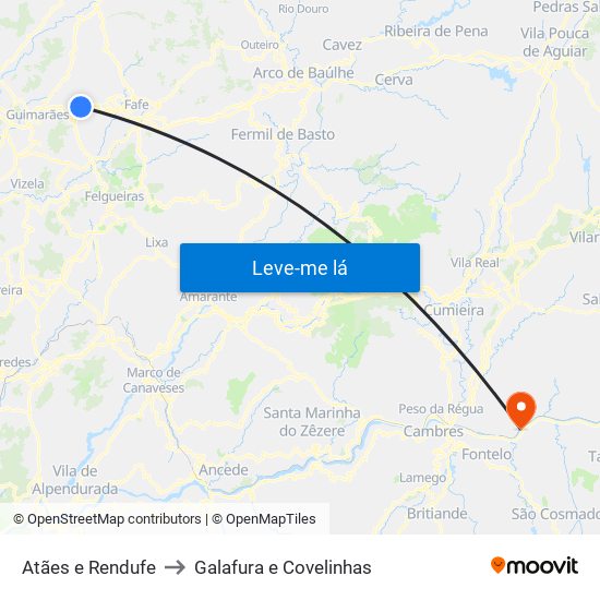 Atães e Rendufe to Galafura e Covelinhas map