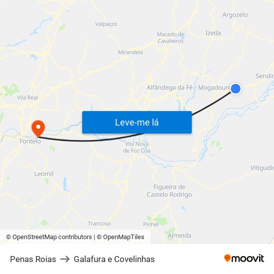 Penas Roias to Galafura e Covelinhas map