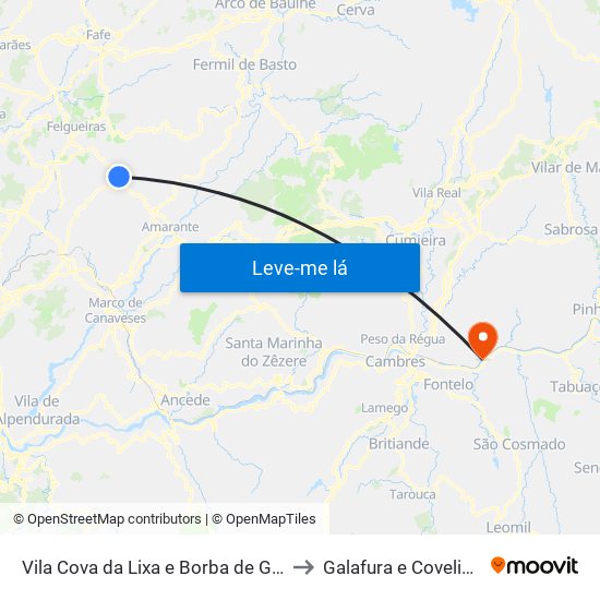 Vila Cova da Lixa e Borba de Godim to Galafura e Covelinhas map