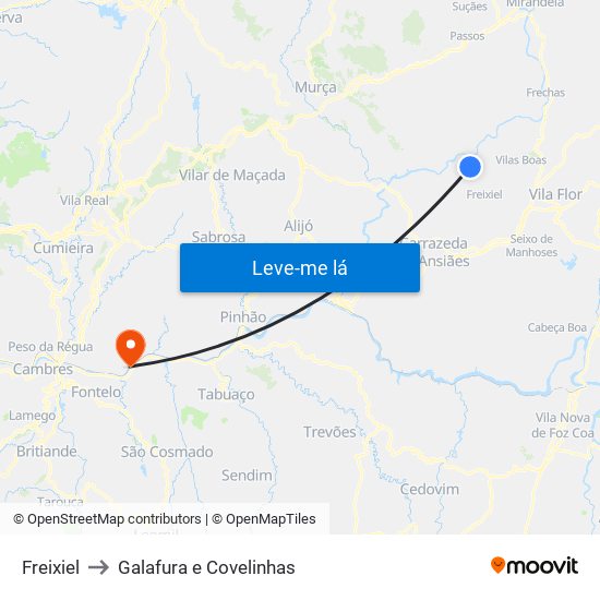 Freixiel to Galafura e Covelinhas map