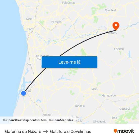 Gafanha da Nazaré to Galafura e Covelinhas map