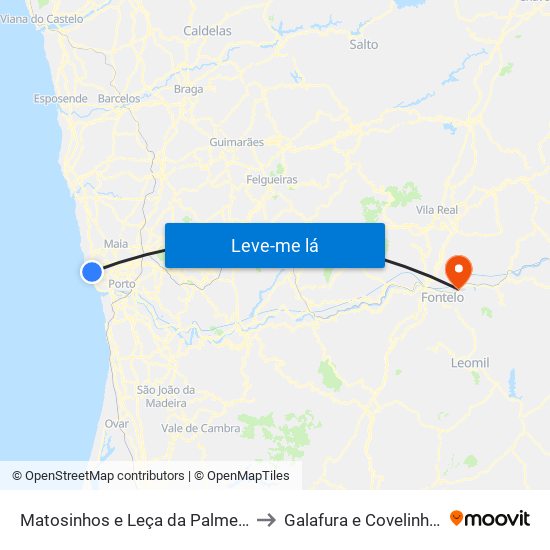 Matosinhos e Leça da Palmeira to Galafura e Covelinhas map