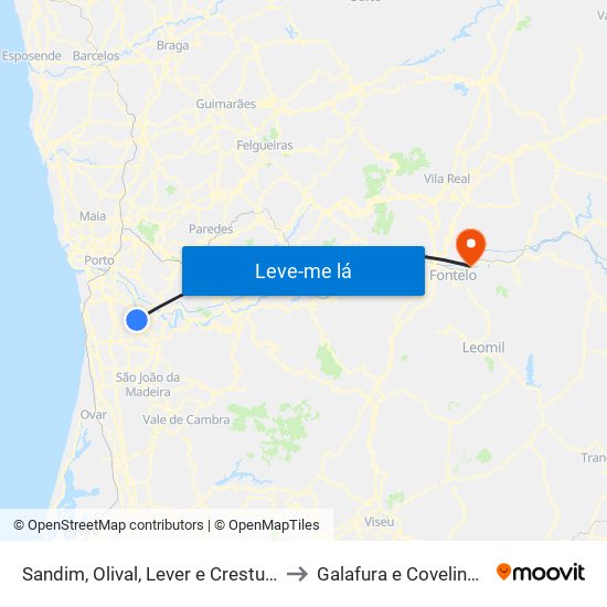 Sandim, Olival, Lever e Crestuma to Galafura e Covelinhas map