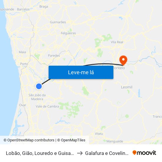 Lobão, Gião, Louredo e Guisande to Galafura e Covelinhas map