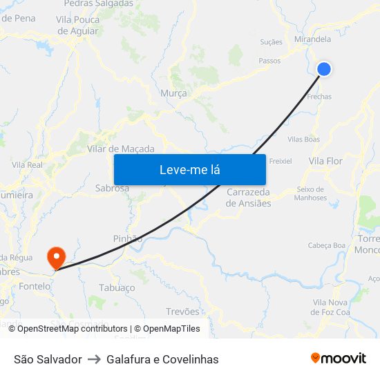 São Salvador to Galafura e Covelinhas map