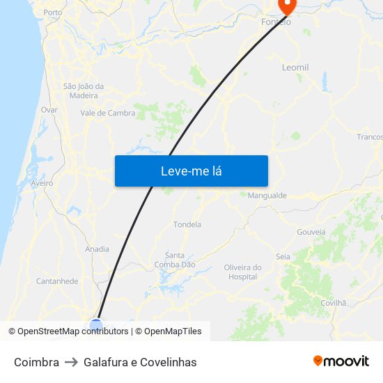 Coimbra to Galafura e Covelinhas map