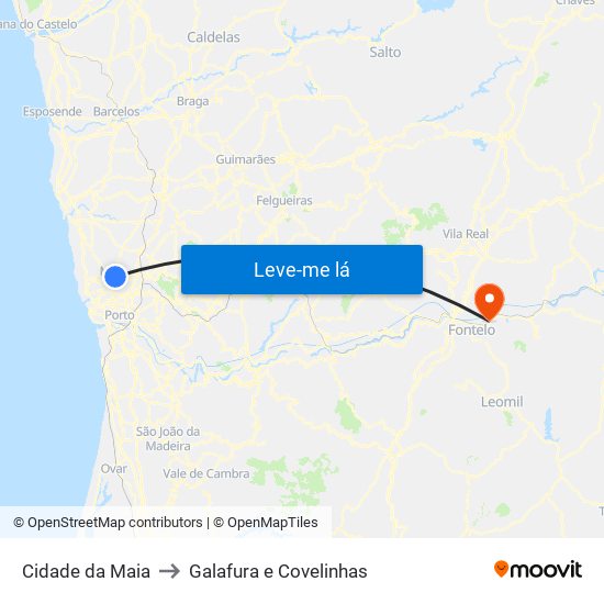 Cidade da Maia to Galafura e Covelinhas map