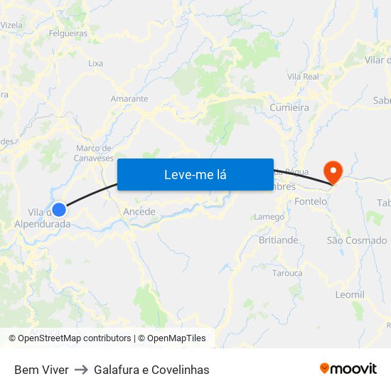 Bem Viver to Galafura e Covelinhas map