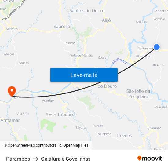 Parambos to Galafura e Covelinhas map