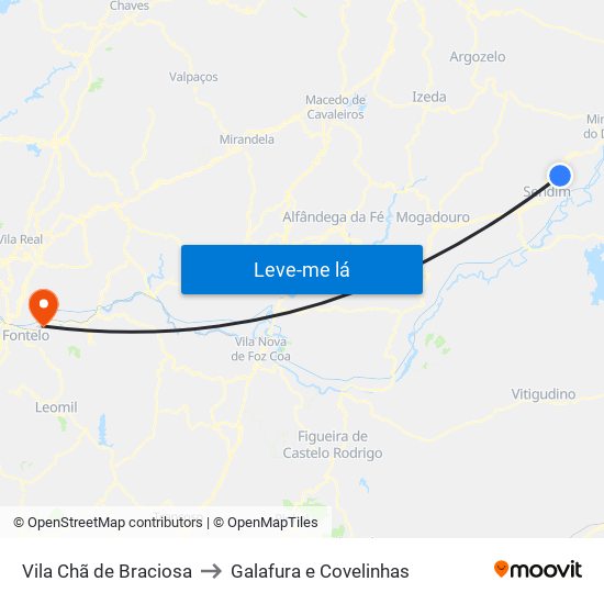 Vila Chã de Braciosa to Galafura e Covelinhas map