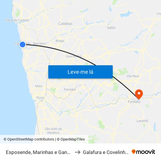 Esposende, Marinhas e Gandra to Galafura e Covelinhas map