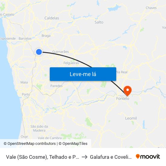 Vale (São Cosme), Telhado e Portela to Galafura e Covelinhas map