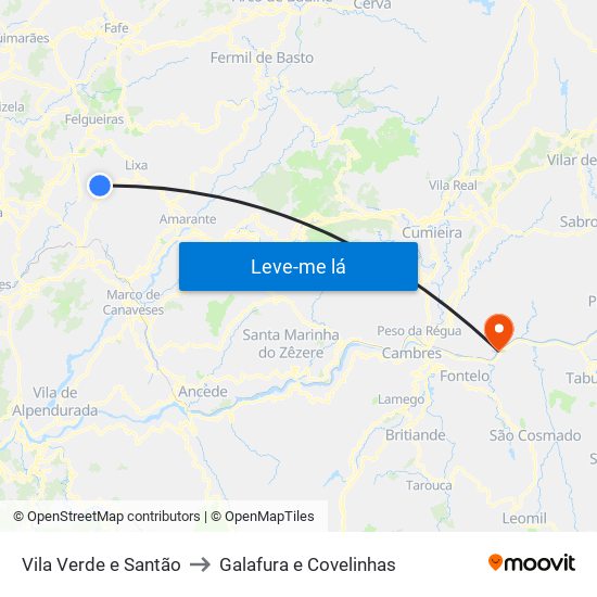 Vila Verde e Santão to Galafura e Covelinhas map