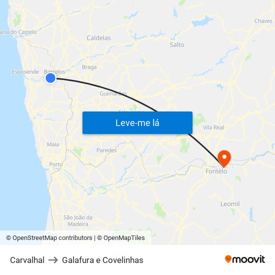 Carvalhal to Galafura e Covelinhas map