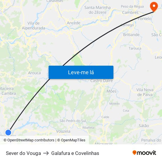 Sever do Vouga to Galafura e Covelinhas map