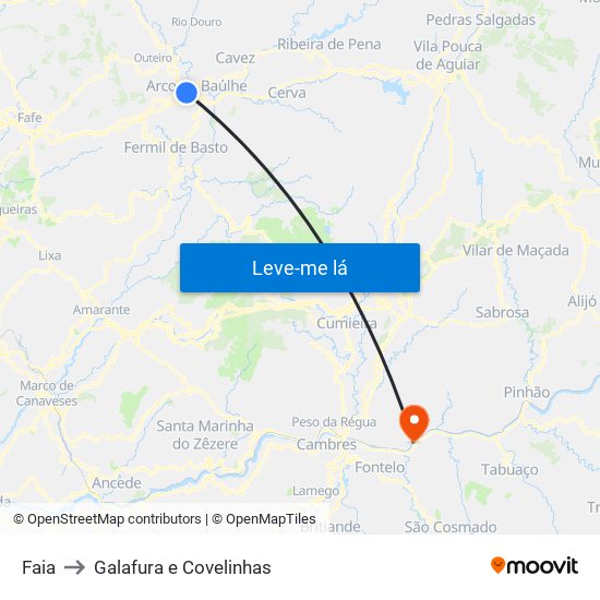 Faia to Galafura e Covelinhas map