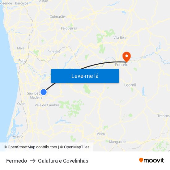 Fermedo to Galafura e Covelinhas map