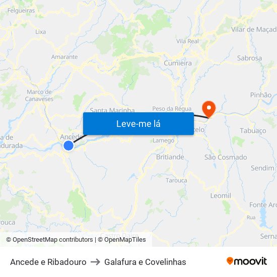 Ancede e Ribadouro to Galafura e Covelinhas map