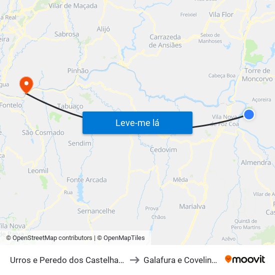 Urros e Peredo dos Castelhanos to Galafura e Covelinhas map