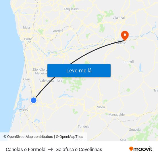 Canelas e Fermelã to Galafura e Covelinhas map