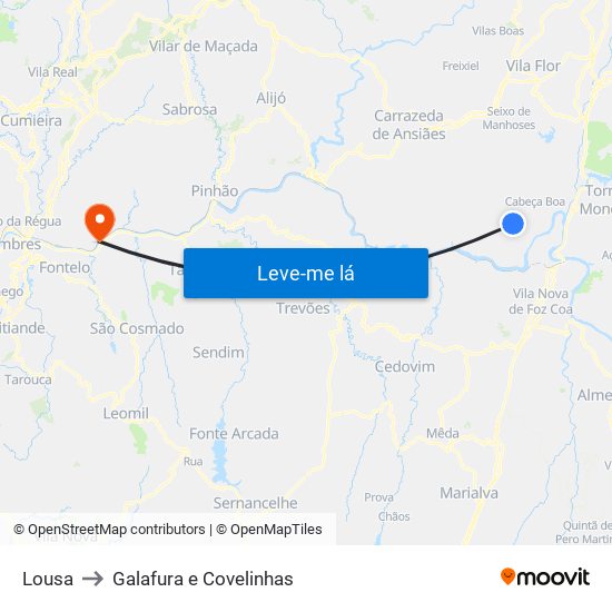 Lousa to Galafura e Covelinhas map