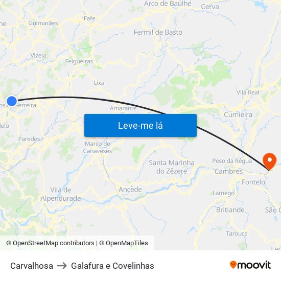 Carvalhosa to Galafura e Covelinhas map