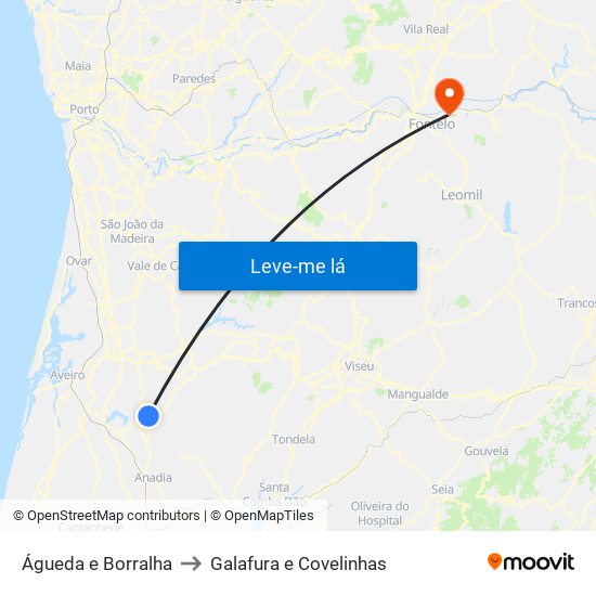 Águeda e Borralha to Galafura e Covelinhas map