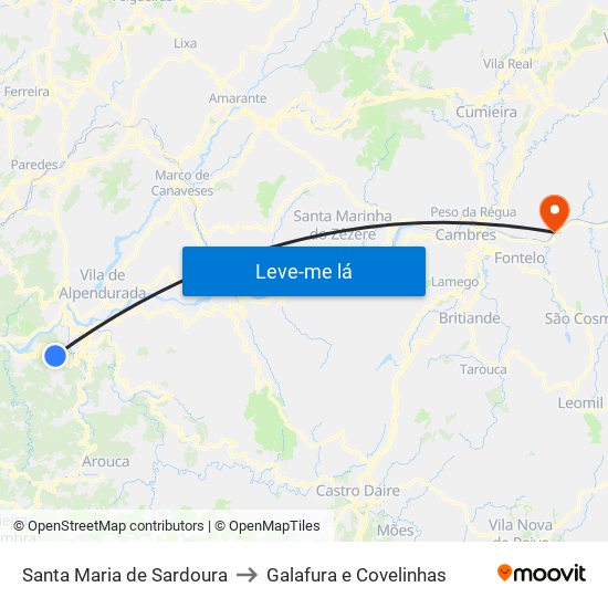 Santa Maria de Sardoura to Galafura e Covelinhas map