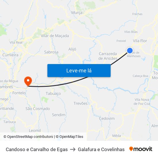 Candoso e Carvalho de Egas to Galafura e Covelinhas map