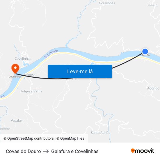 Covas do Douro to Galafura e Covelinhas map