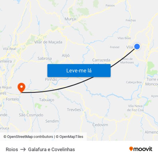 Roios to Galafura e Covelinhas map