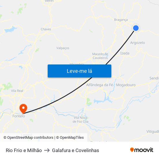 Rio Frio e Milhão to Galafura e Covelinhas map