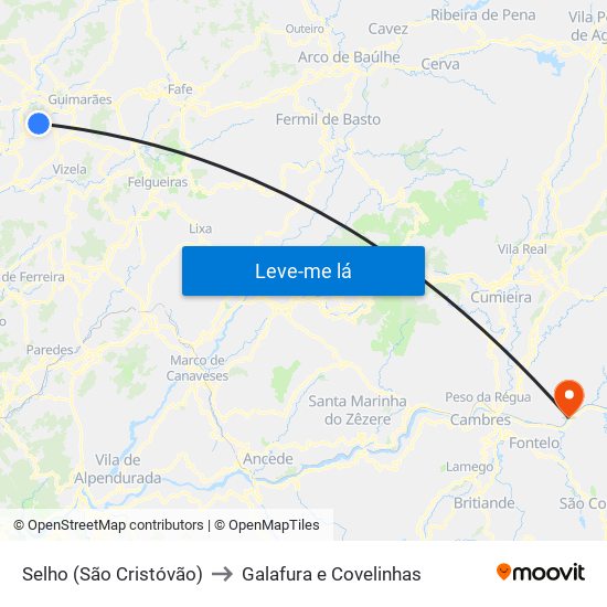 Selho (São Cristóvão) to Galafura e Covelinhas map