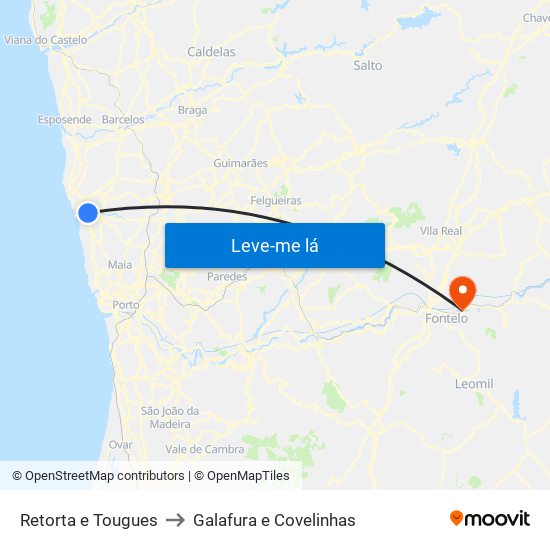 Retorta e Tougues to Galafura e Covelinhas map