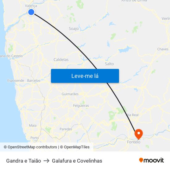 Gandra e Taião to Galafura e Covelinhas map