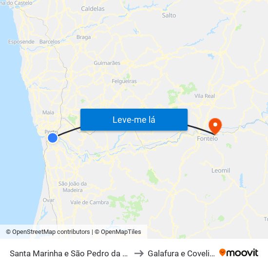 Santa Marinha e São Pedro da Afurada to Galafura e Covelinhas map